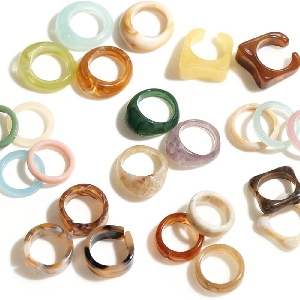 Resin Acrylic Plastic Knuckle Rings Set Colorful Trendy Stackable Jewelry